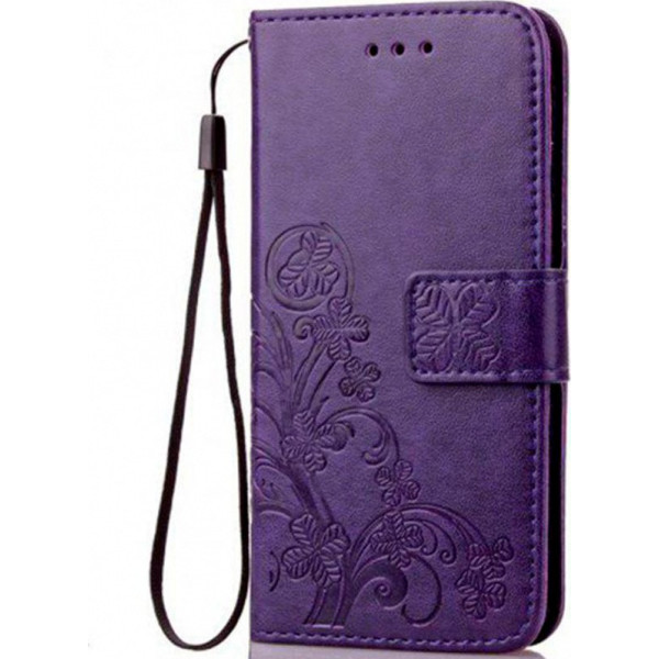 

кожаный (книжка) Four-leaf Clover с визитницей для Xiaomi Redmi 6 (Фиолетовый) (686229)