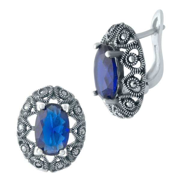

Серебряные серьги GS с натуральными марказитами, сапфиром nano (1977538)