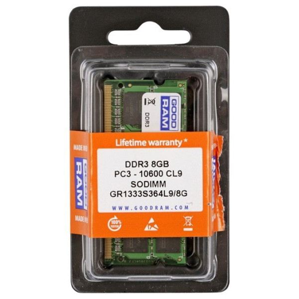 

Оперативная память SO-DIMM 8Gb DDR3 1333 GOODRAM (GR1333S364L9/8G)