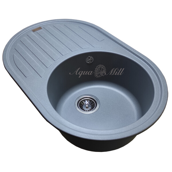 

Гранитная мойка для кухни AquaMill ALBERONA серый металлик + коландер