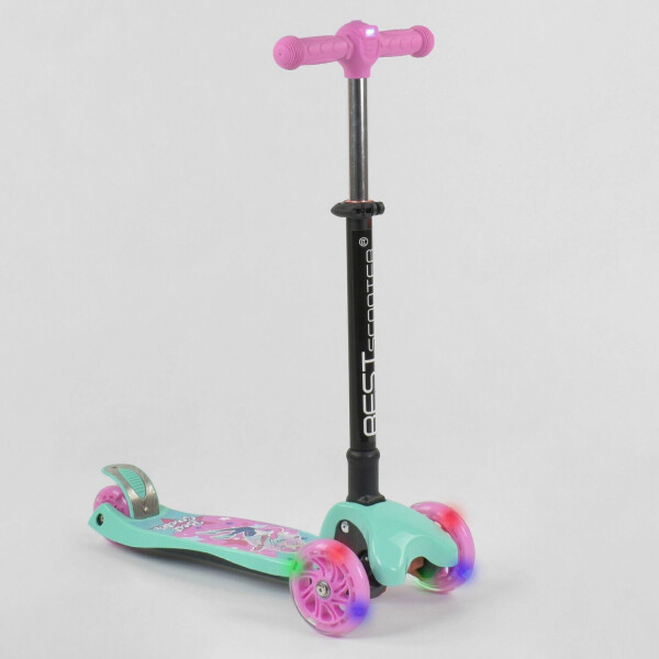 

Самокат трехколесный со складной ручкой и фонариком Best Scooter 98607 Голубой с розовым