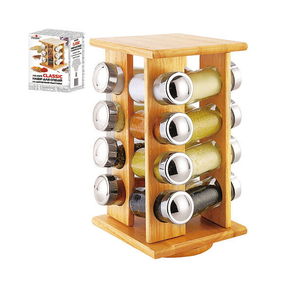 

Набор для специй на деревянной подставке Stenson Classic 16 шт (MS-0376)