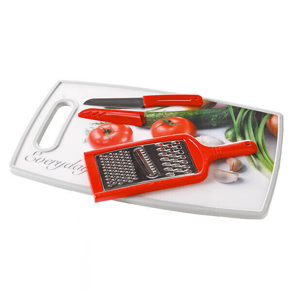

Разделочная доска с ножом и теркой Maestro White / Red (MR-1784)