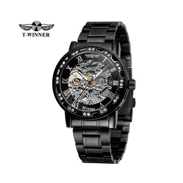 

Мужские наручные часы (8012 Diamonds Automatic Black-Silver) Winner 40 мм Черный