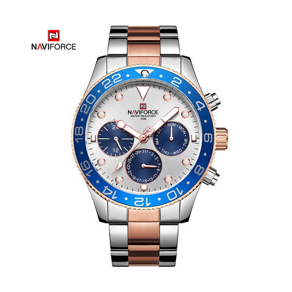 

Мужские наручные часы (NF9147 Silver-Cuprum-Blue) Naviforce 43 мм Серебряный