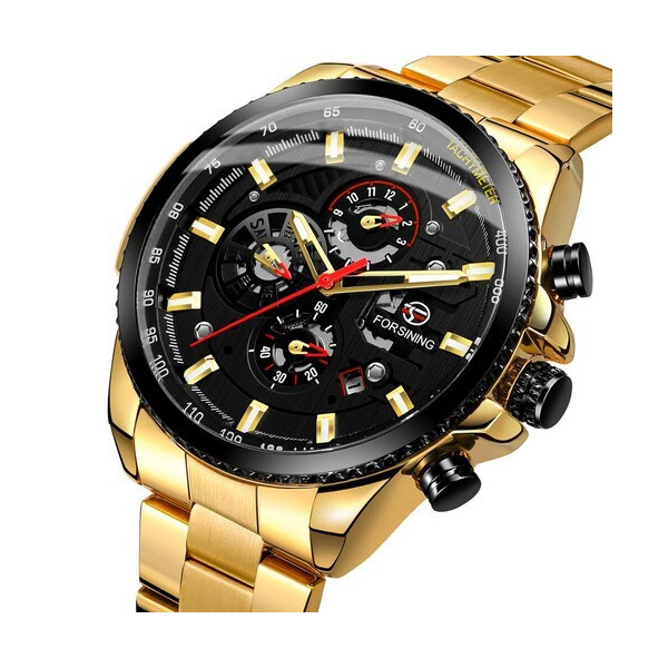 

Мужские наручные часы (6909 Gold-Black) Forsining 44 мм Золотой