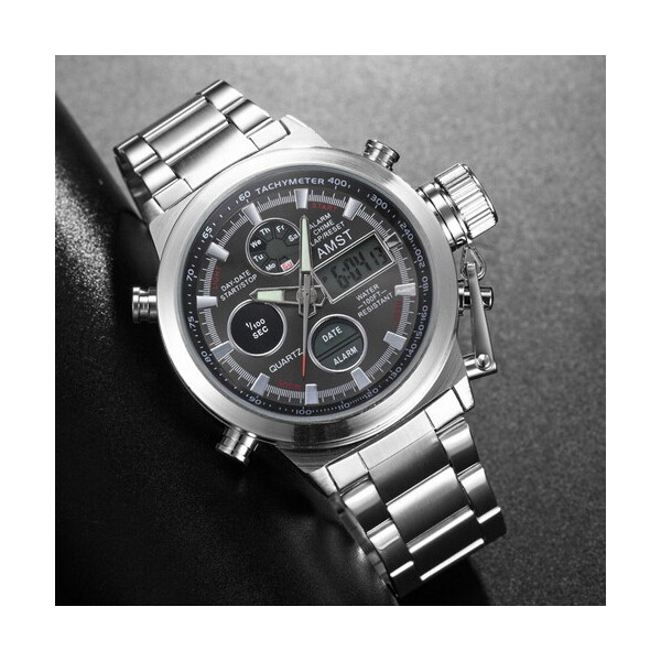 

Мужские наручные часы (3003 Silver-Black Metall) AMST 39 мм Серебряный