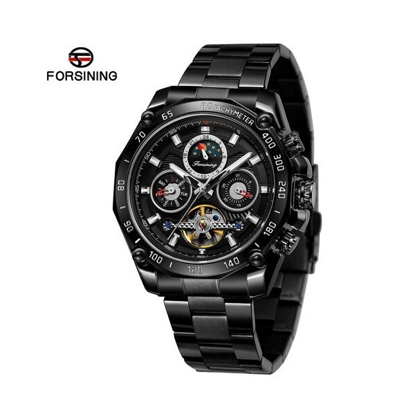 Мужские наручные часы (6913 All Black) Forsining 43 мм Черный