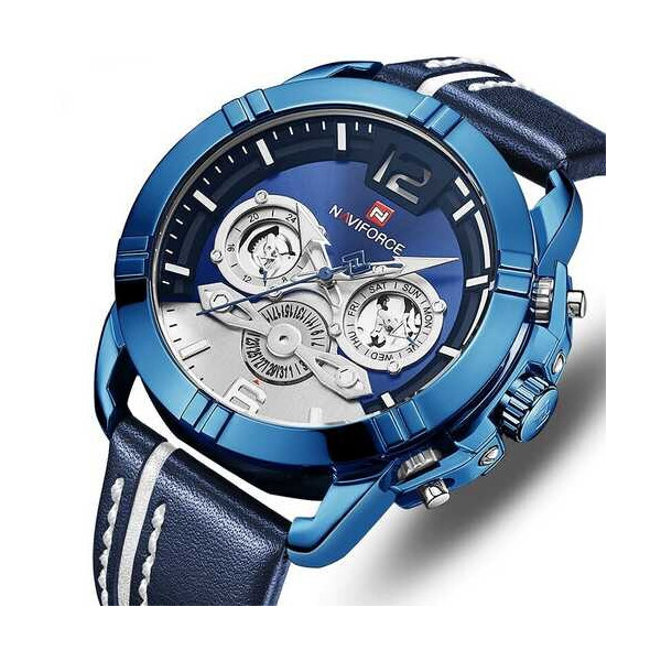 

Мужские наручные часы (NF9168 Blue-White) Naviforce 45 мм Синий