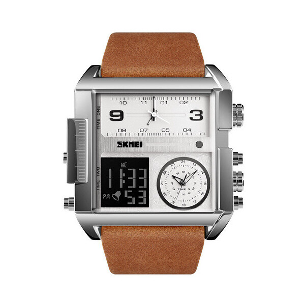 

Мужские наручные часы (1391 Sliver White Brown Wristband) Skmei 57 мм Серебряный