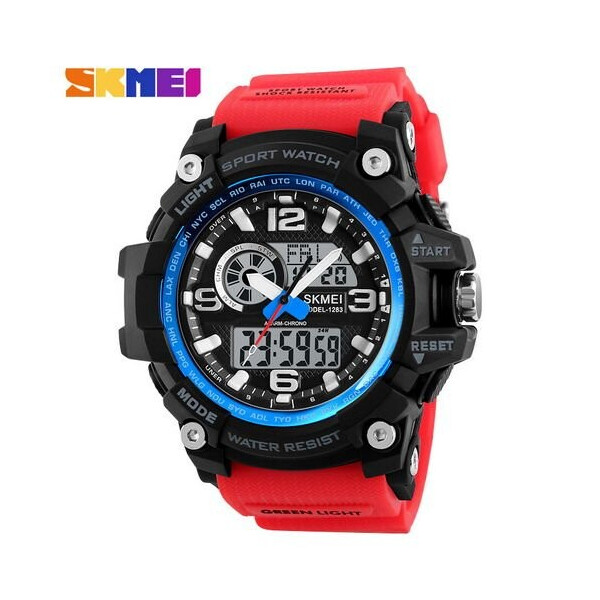 

Мужские наручные часы (1283 Black-Blue-Red Wristband) Skmei 54 мм Черный