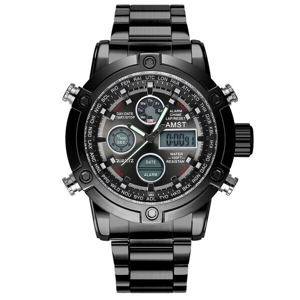 

Мужские наручные часы (3022 Metall All Black) AMST 50 мм Черный
