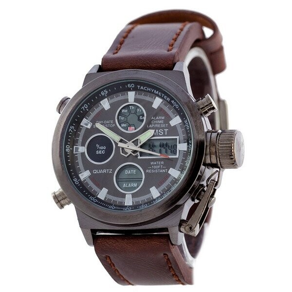 

Мужские наручные часы (3003 Black-Brown Wristband) AMST 45 мм Черный