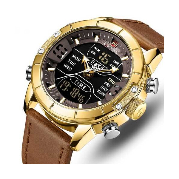

Мужские наручные часы (NF9153L Light Brown-Gold) Naviforce 45 мм Золотой