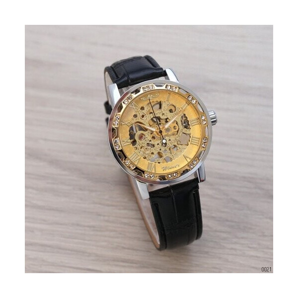 

Мужские наручные часы (8012 Diamonds Automatic Black-Silver-Gold) Winner 39 мм Золотой