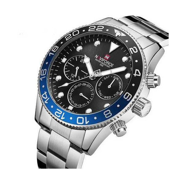 

Мужские наручные часы (NF9147 Silver-Black-Blue) Naviforce 43 мм Серебряный