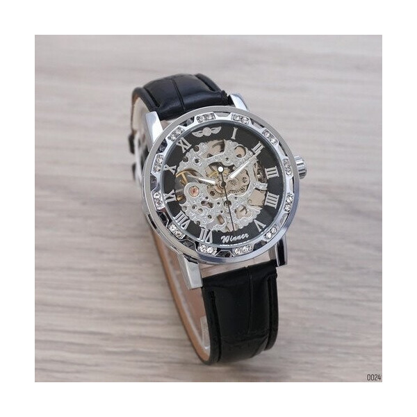 

Мужские наручные часы (8012 Diamonds Automatic Black-Silver) Winner 39 мм