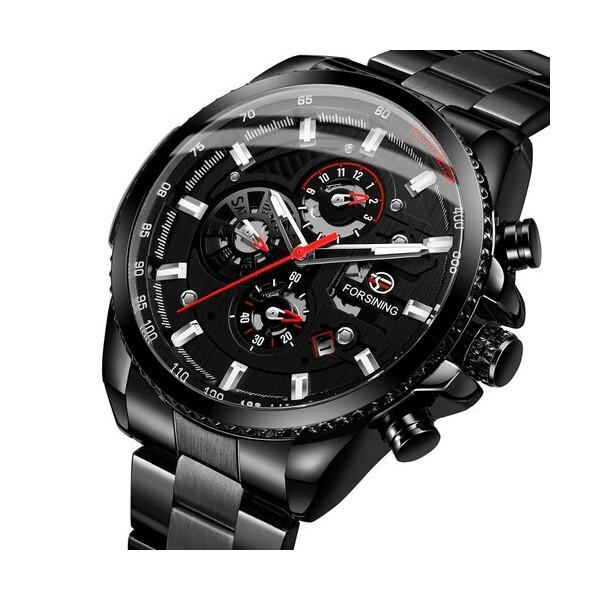 

Мужские наручные часы (6909 All Black Red) Forsining 44 мм Черный