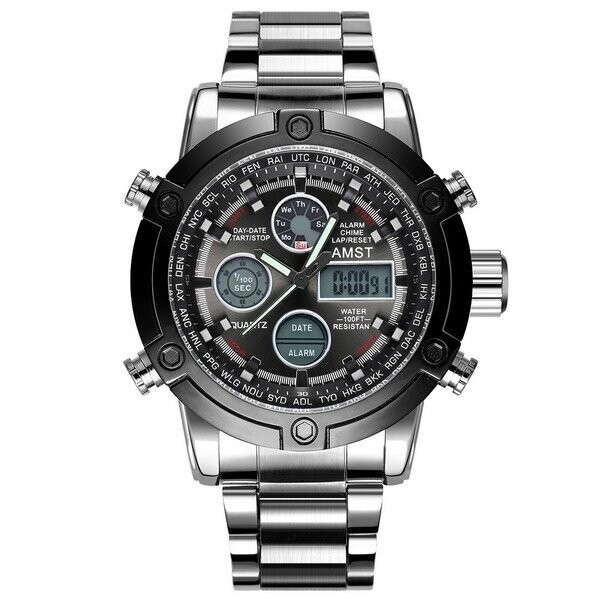 

Мужские наручные часы (3022 Metall Silver-Black) AMST 50 мм Серебряный