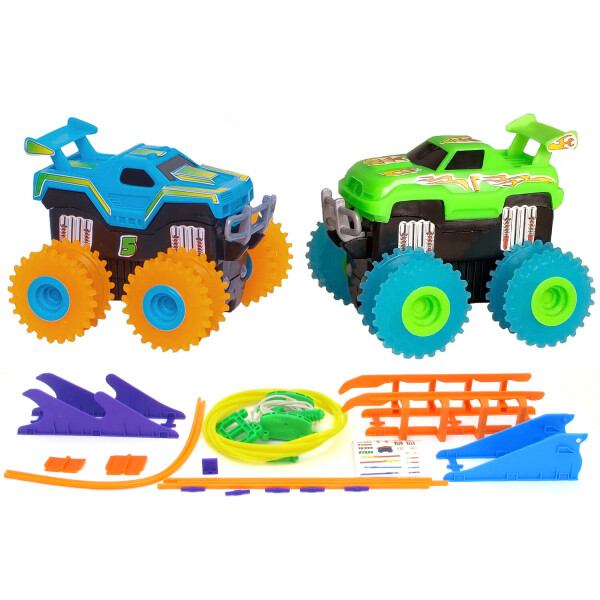 

Машинки на бат. набор 2 машинки с трассой Trix Trux 38,5x32x7,5 см Синий+Зеленый