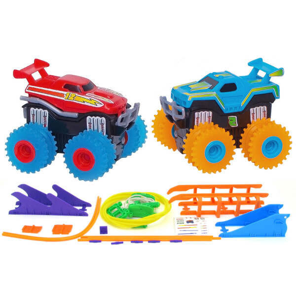

Машинки на бат. набор 2 машинки с трассой Trix Trux 38,5x32x7,5 см Синий+Красный