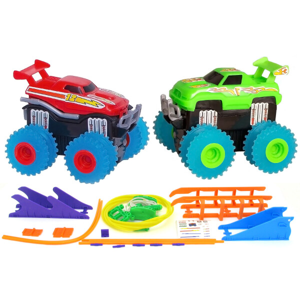 

Машинки на бат. набор 2 машинки с трассой Trix Trux 38,5x32x7,5 см Зеленый+Красный