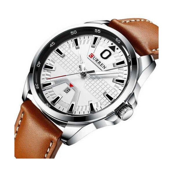 

Мужские наручные часы (8379 Silver-White-Brown) Curren 47 мм Серебряный