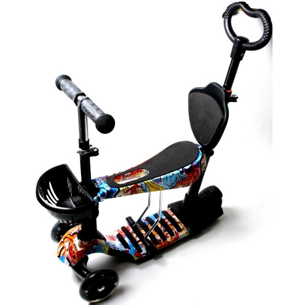 

Детский самокат Scooter 5 в 1 Graffiti c рисунком и родительской ручкой