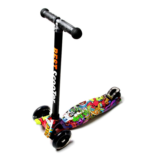 

Детский трехколесный самокат Scooter MAXI со светящимися колесами и рисунком, Graffiti Hip-Hop