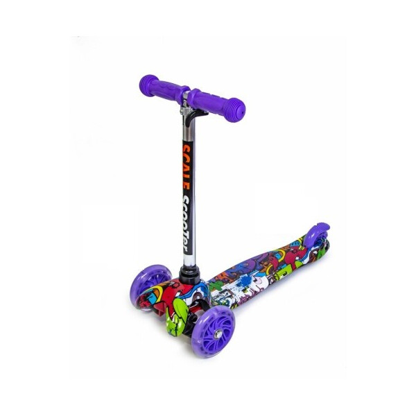 

Детский трехколесный самокат Scooter Micro Mini со светящимися колесами и рисунком, Graffity Violet