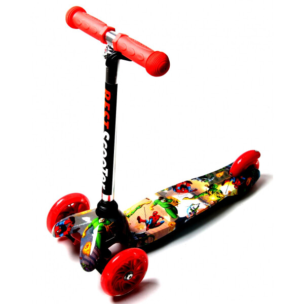 

Детский трехколесный самокат Scooter Mini Best со светящимися колесами и рисунком, Heroes