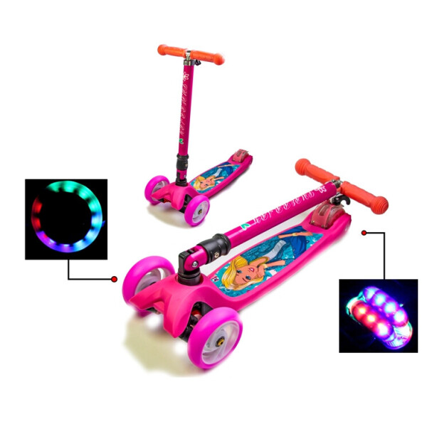 

Детский трехколесный самокат Scooter Smart Disney со светящимися колесами и складной ручкой, Barbie