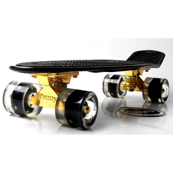 

Пенни борд (Penny Board) 22 Fish подвеска Gold со светящимся колесами, Черный