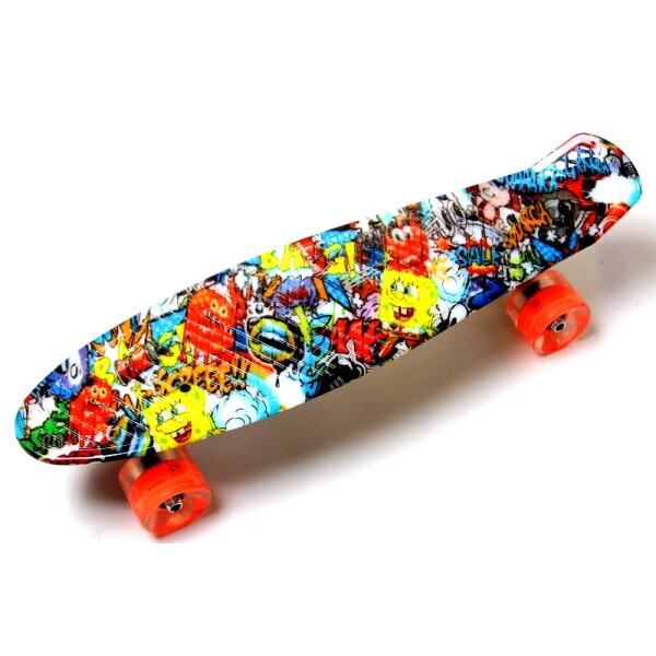 

Пенни борд (Penny Board) 22 со светящимися колесами и рисунком, Graffiti Sponge Bob