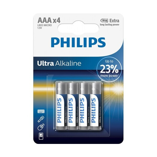 

Батарейка Philips Ultra Alkaline AAA BLI 4 (LR03E4B/10)