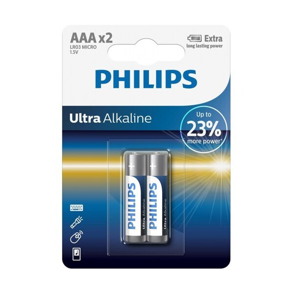 

Батарейка Philips Ultra Alkaline AAA BLI 2 (LR03E2B/10)