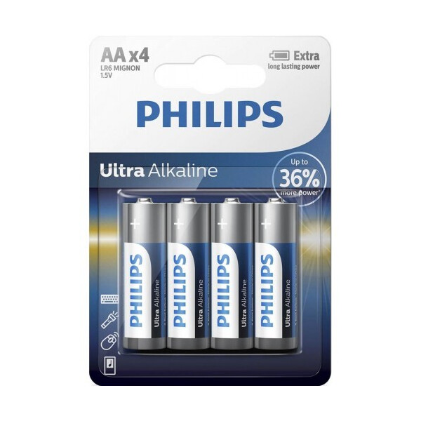 

Батарейка Philips Ultra Alkaline AA BLI 4 (LR6E4B/10)