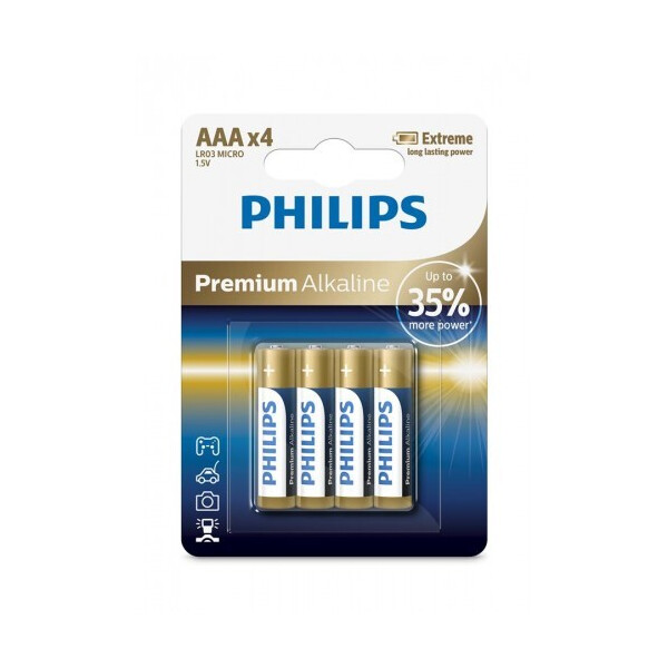

Батарейка Philips Premium Alkaline AAA BLI 4 (LR03M4B/10)