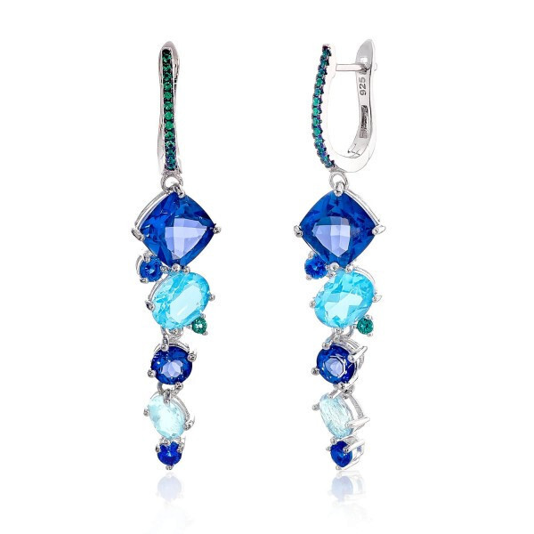 

Серебряные серьги с мистик кварцем, топазом Swiss blue и топазом Sky blue