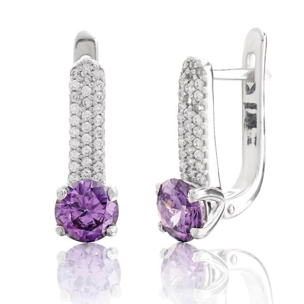 

Серебряные серьги с аметистом и фианитом