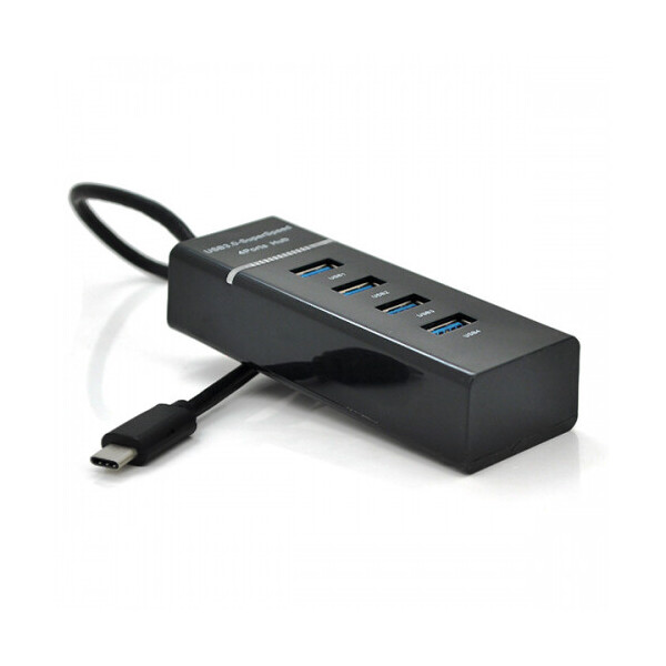 

Хаб Type-C, 4 порта USB 3.0, 20 см, Black, Blister