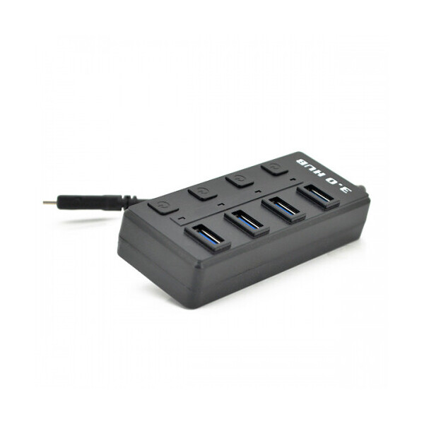 

Хаб Type-C, 4 порта USB 3.0, 20 см, с кнопкой на каждый порт, Black, Blister