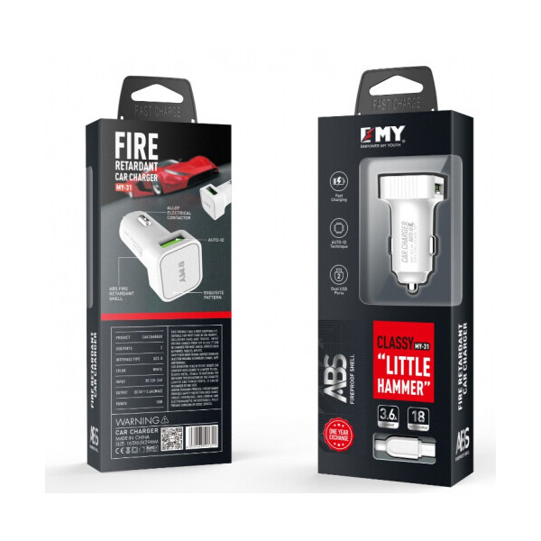 

Набор 2 в 1 АЗУ With Micro-USB Cable DC12-24V MY-31, 2 x USB, 5V - 18W, Output: 5V - 3.6A, White, Blister- box