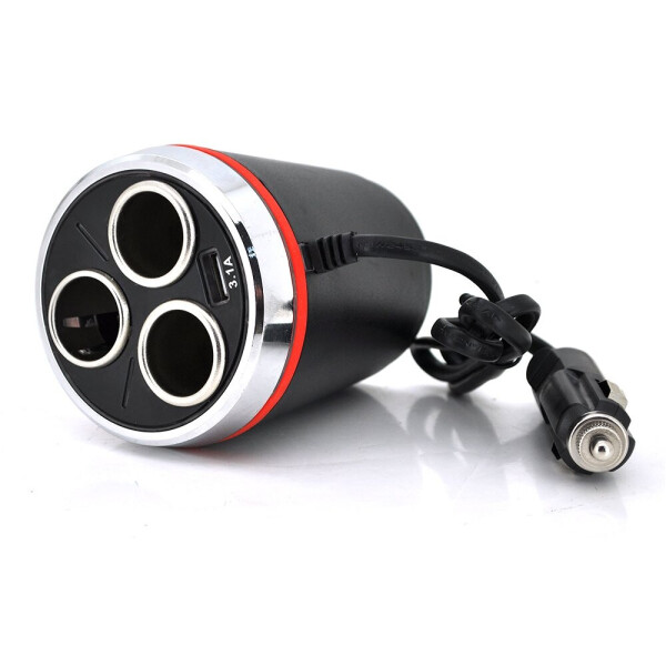 

АЗУ разветвитель Olesson 1514, 12V-3*12V+USB, Black, Blister
