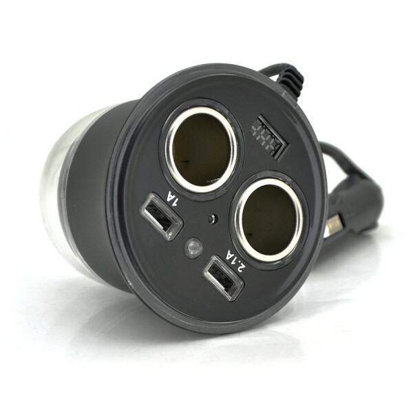 

АЗУ разветвитель Olesson 1515, 12V-2*12V+2*USB, Black, Blister