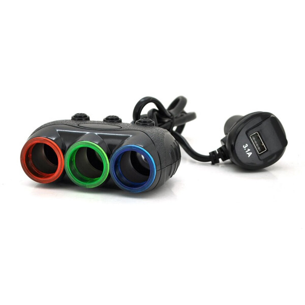 

АЗУ разветвитель+ вольтметр Olesson 1633, 12V-3*12V+USB, Black, Blister