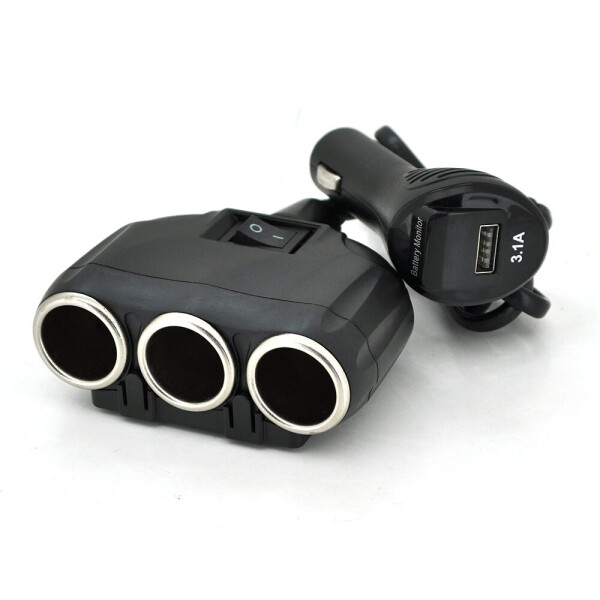 

АЗУ разветвитель+ вольтметр Olesson 1634, 12V-3*12V+USB, Black, Blister