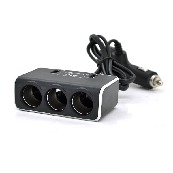 

АЗУ разветвитель+ вольтметр Olesson 1639, 12V-3*12V+2*USB, Black, Blister