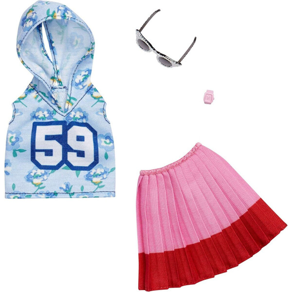 

Одежда для кукол Barbie Fashion Blue Hoody 59, Pink Skirt and Glasses FXJ10