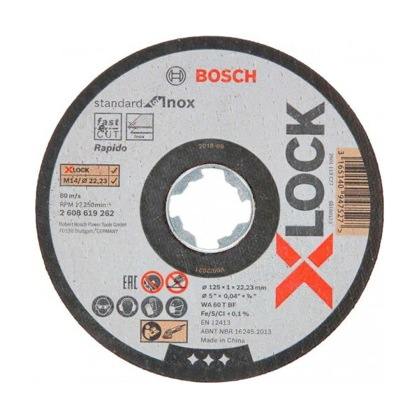 

Круг отрезной Bosch X-Lock Standard for Inox, 125х1х22,23 мм (2608619262)